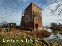 De geconsolideerde ruïne van kasteel Nijenbeek nabij Voorst in de westelijke uiterwaard van de IJssel. kasteel Ruïne kasteel Nijenbeek.