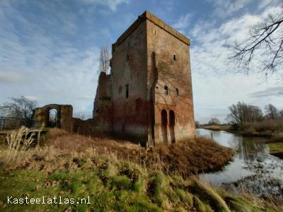 De geconsolideerde ruïne van kasteel Nijenbeek nabij Voorst in de westelijke uiterwaard van de IJssel.